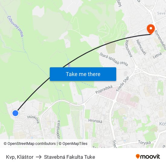 Kvp, Kláštor to Stavebná Fakulta Tuke map