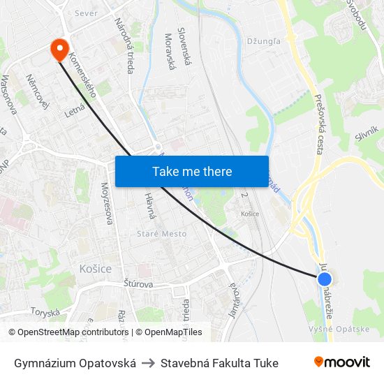 Gymnázium Opatovská to Stavebná Fakulta Tuke map