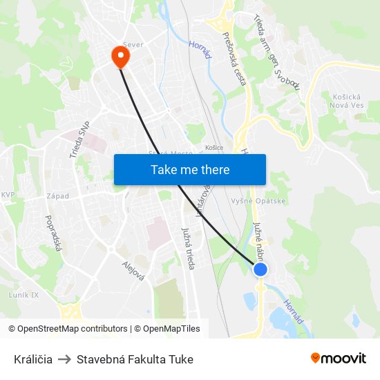 Králičia to Stavebná Fakulta Tuke map