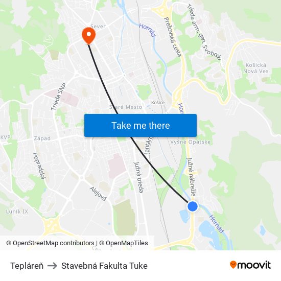 Tepláreň to Stavebná Fakulta Tuke map