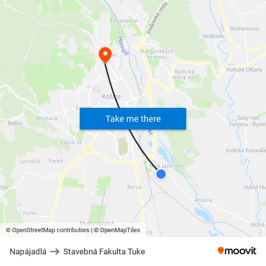 Napájadlá to Stavebná Fakulta Tuke map