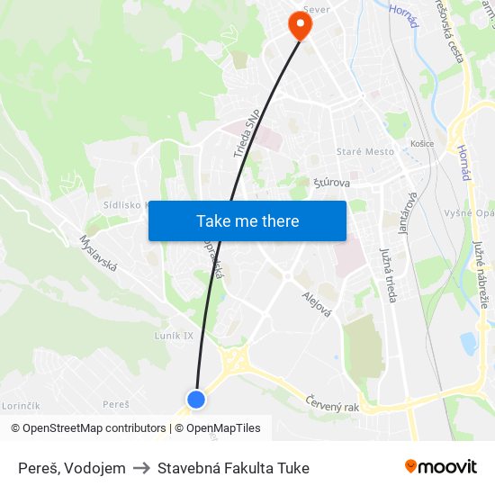 Pereš, Vodojem to Stavebná Fakulta Tuke map