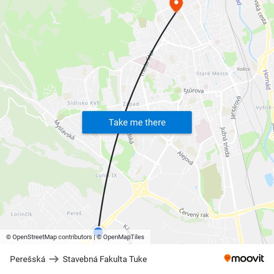 Perešská to Stavebná Fakulta Tuke map