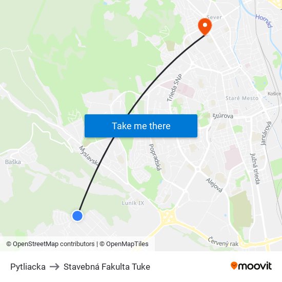 Pytliacka to Stavebná Fakulta Tuke map