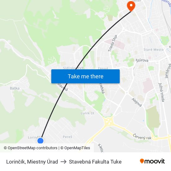 Lorinčík, Miestny Úrad to Stavebná Fakulta Tuke map