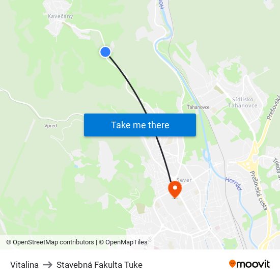 Vitalina to Stavebná Fakulta Tuke map