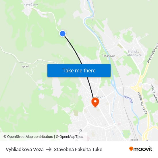 Vyhliadková Veža to Stavebná Fakulta Tuke map