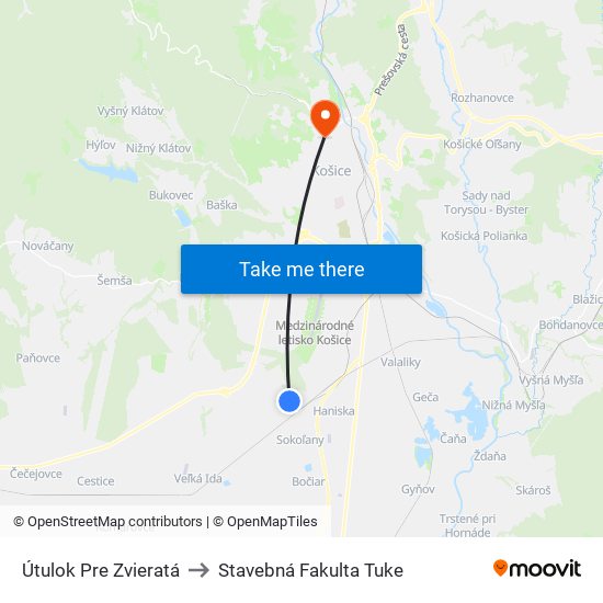 Útulok Pre Zvieratá to Stavebná Fakulta Tuke map