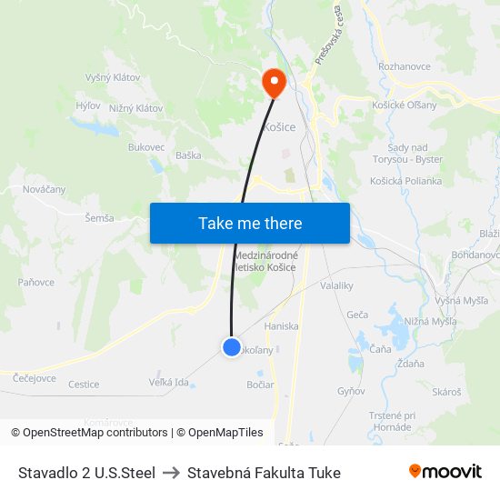 Stavadlo 2 U.S.Steel to Stavebná Fakulta Tuke map