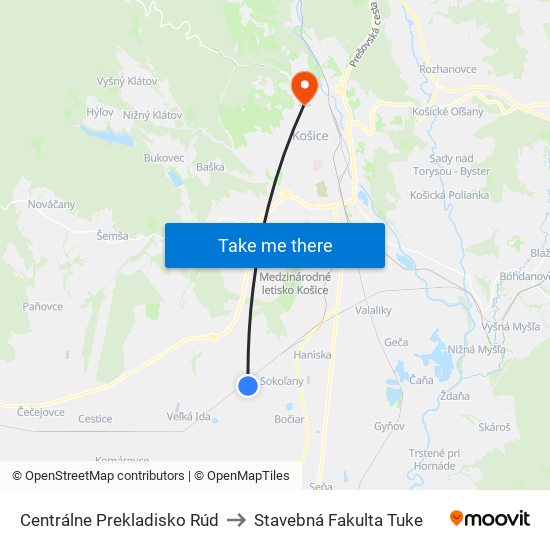 Centrálne Prekladisko Rúd to Stavebná Fakulta Tuke map