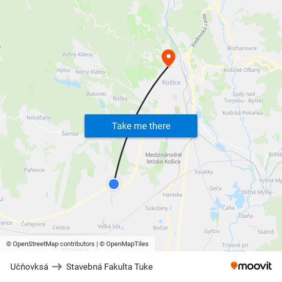 Učňovksá to Stavebná Fakulta Tuke map