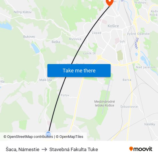 Šaca, Námestie to Stavebná Fakulta Tuke map