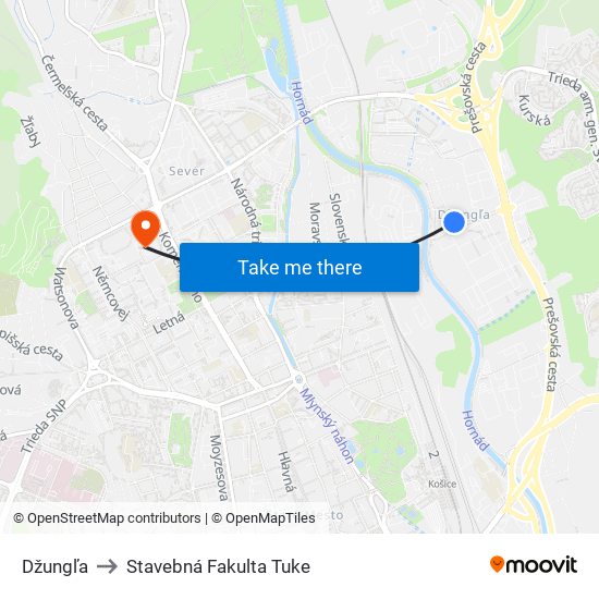 Džungľa to Stavebná Fakulta Tuke map