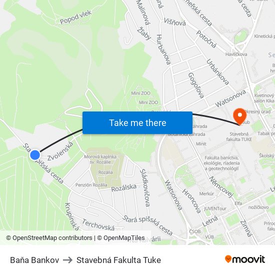 Baňa Bankov to Stavebná Fakulta Tuke map