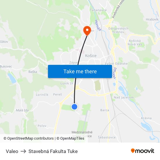 Valeo to Stavebná Fakulta Tuke map