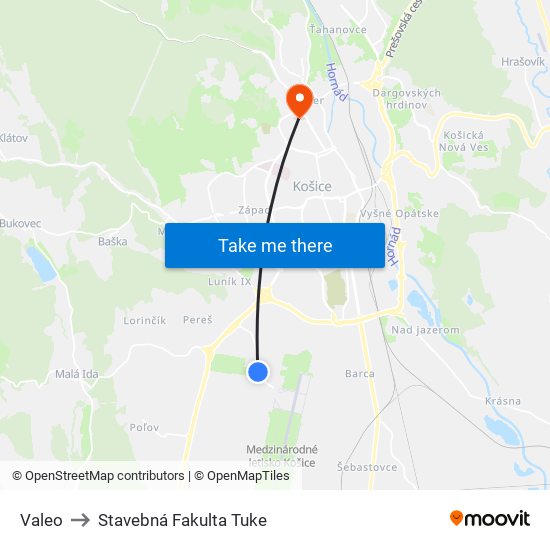 Valeo to Stavebná Fakulta Tuke map