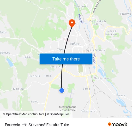 Faurecia to Stavebná Fakulta Tuke map