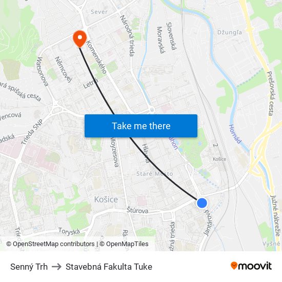 Senný Trh to Stavebná Fakulta Tuke map