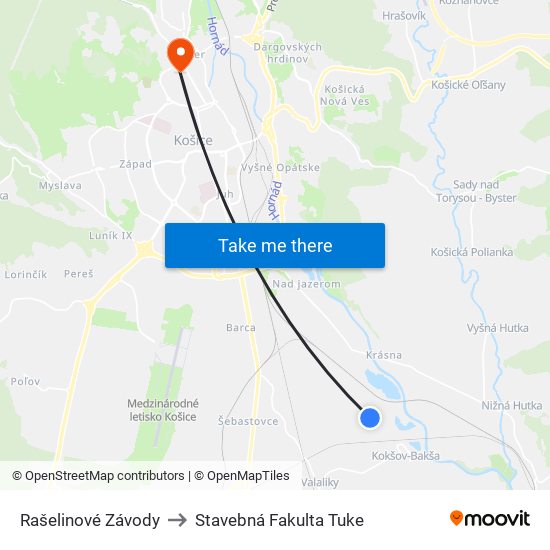 Rašelinové Závody to Stavebná Fakulta Tuke map