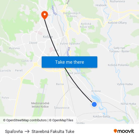 Spaľovňa to Stavebná Fakulta Tuke map