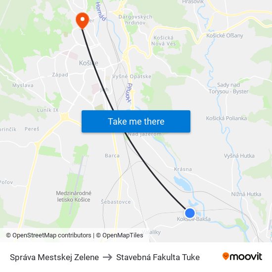 Správa Mestskej Zelene to Stavebná Fakulta Tuke map