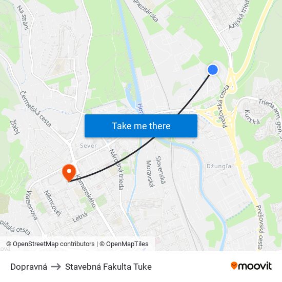 Dopravná to Stavebná Fakulta Tuke map