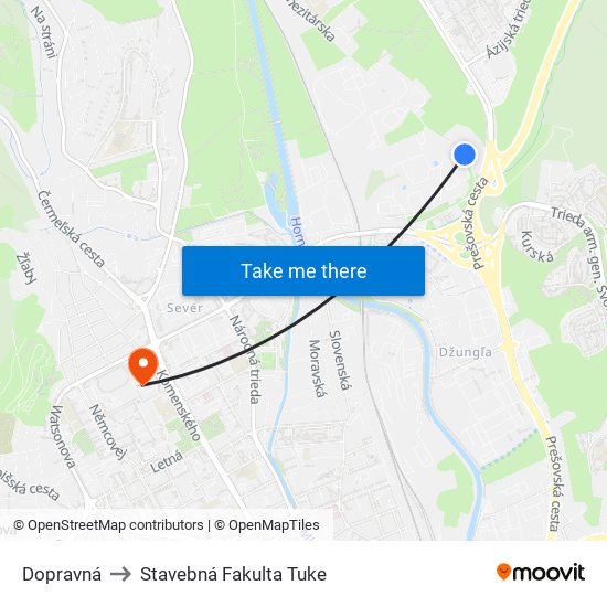 Dopravná to Stavebná Fakulta Tuke map