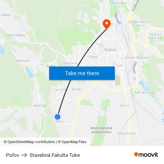 Poľov to Stavebná Fakulta Tuke map