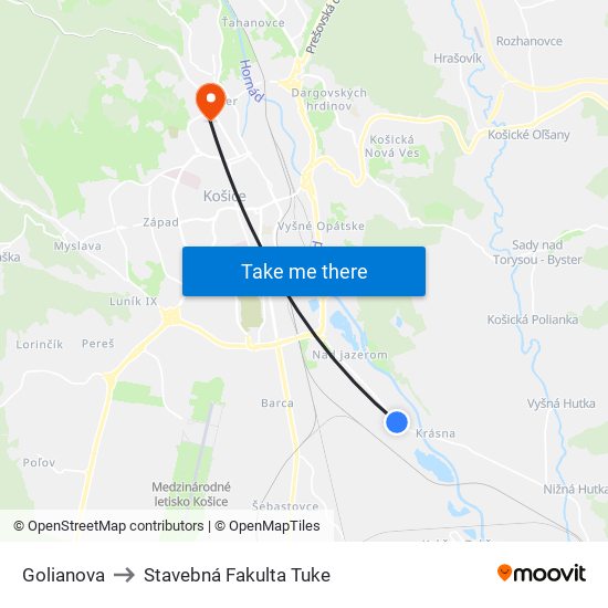 Golianova to Stavebná Fakulta Tuke map