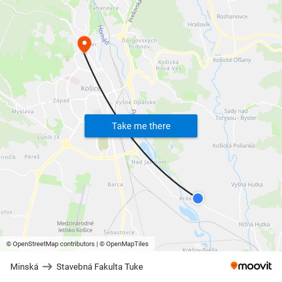 Minská to Stavebná Fakulta Tuke map