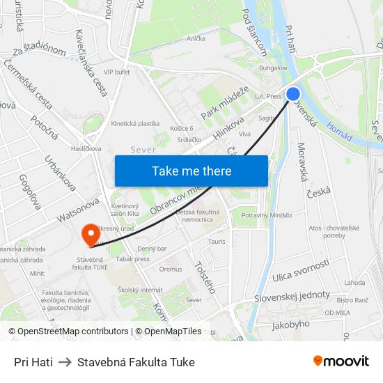 Pri Hati to Stavebná Fakulta Tuke map