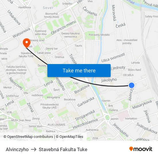 Alvinczyho to Stavebná Fakulta Tuke map