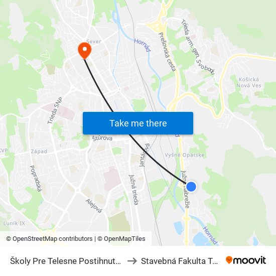 Školy Pre Telesne Postihnutých to Stavebná Fakulta Tuke map