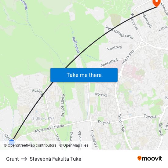 Grunt to Stavebná Fakulta Tuke map