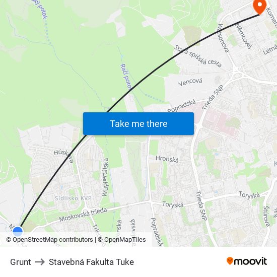 Grunt to Stavebná Fakulta Tuke map