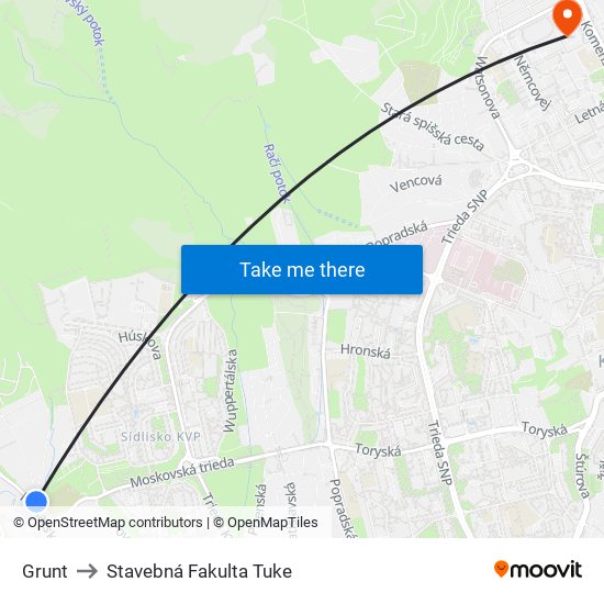 Grunt to Stavebná Fakulta Tuke map