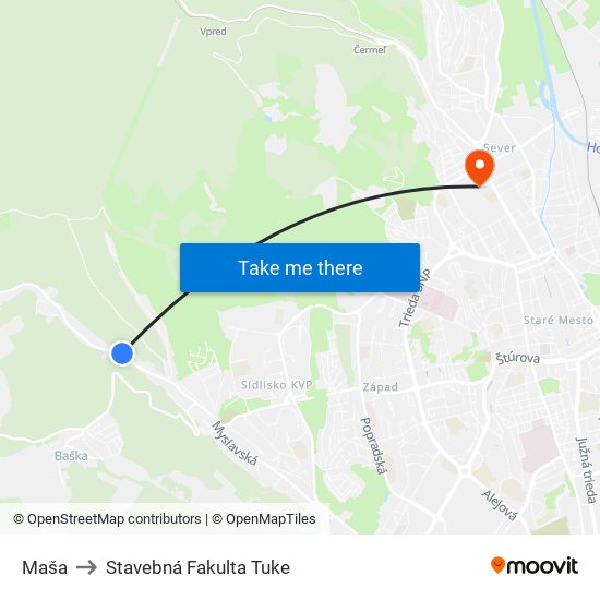 Maša to Stavebná Fakulta Tuke map
