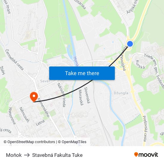 Moňok to Stavebná Fakulta Tuke map