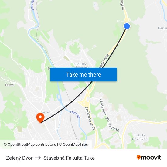 Zelený Dvor to Stavebná Fakulta Tuke map