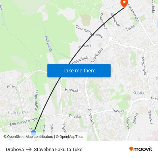 Drabova to Stavebná Fakulta Tuke map