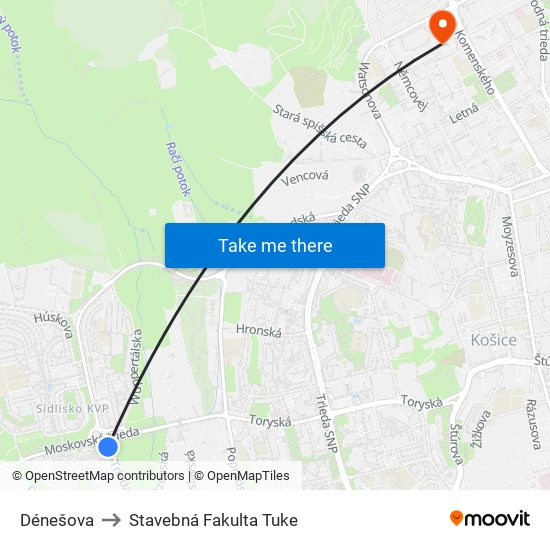 Dénešova to Stavebná Fakulta Tuke map