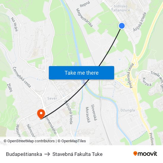 Budapeštianska to Stavebná Fakulta Tuke map