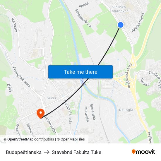 Budapeštianska to Stavebná Fakulta Tuke map