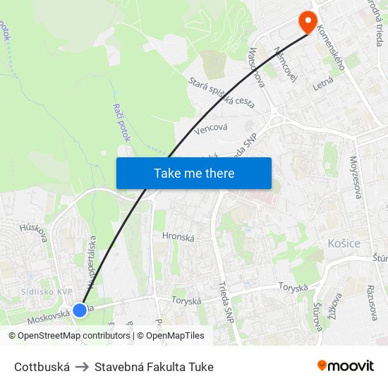 Cottbuská to Stavebná Fakulta Tuke map