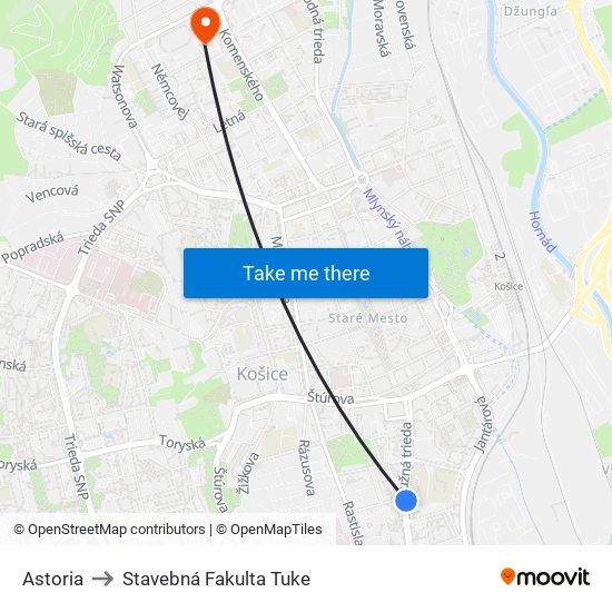 Astoria to Stavebná Fakulta Tuke map