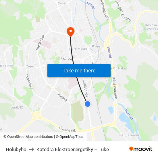 Holubyho to Katedra Elektroenergetiky – Tuke map