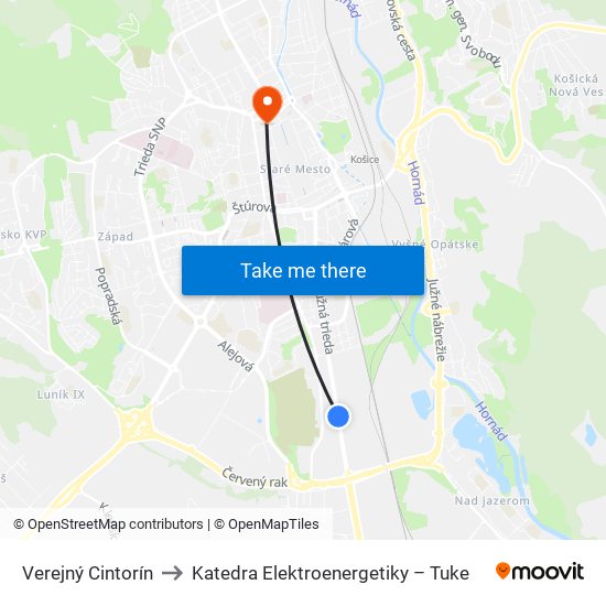 Verejný Cintorín to Katedra Elektroenergetiky – Tuke map