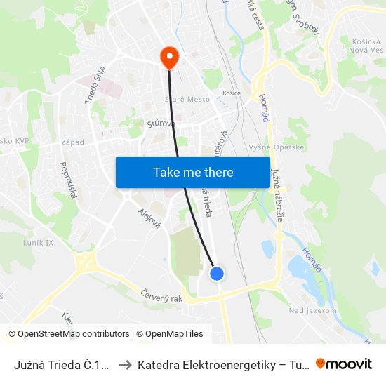 Južná Trieda Č.125 to Katedra Elektroenergetiky – Tuke map