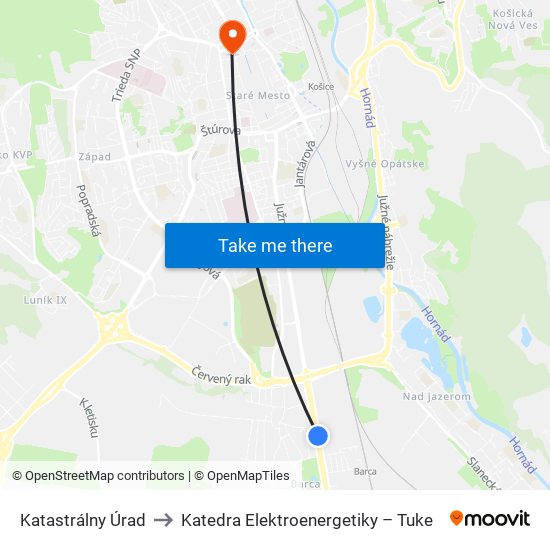 Katastrálny Úrad to Katedra Elektroenergetiky – Tuke map