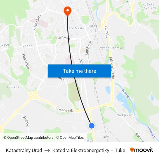 Katastrálny Úrad to Katedra Elektroenergetiky – Tuke map